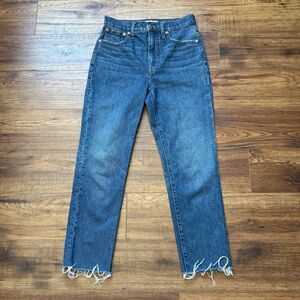 Madewell Medium Blue Raw-Hem Straight Leg Jeans